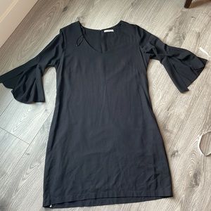 Bill Cost Greece ,Black V Neck Dress with Bell  Slit Sleeves.